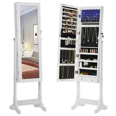 Schmuckschrank Spiegelschrank Standspiegel Schmuck mit LED Weiß SONGMICS JBC94W