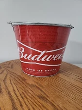 Budweiser Beer King Of Beers Red Metal Ice Bucket 6 Pack 7 1/4" Tall