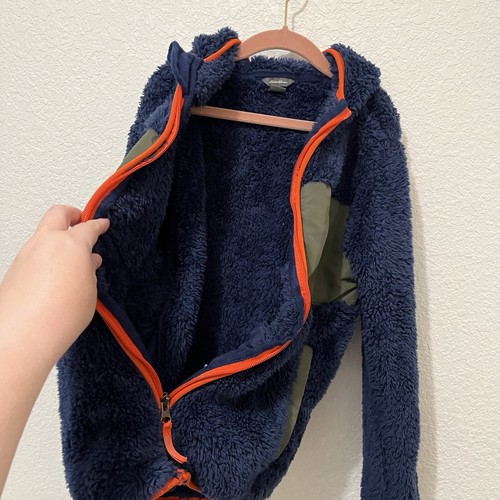 Eddie Bauer Kids Quest Plush Fleece Hooded Jacket Navy Olive Colorblock Size M - Picture 6 of 14