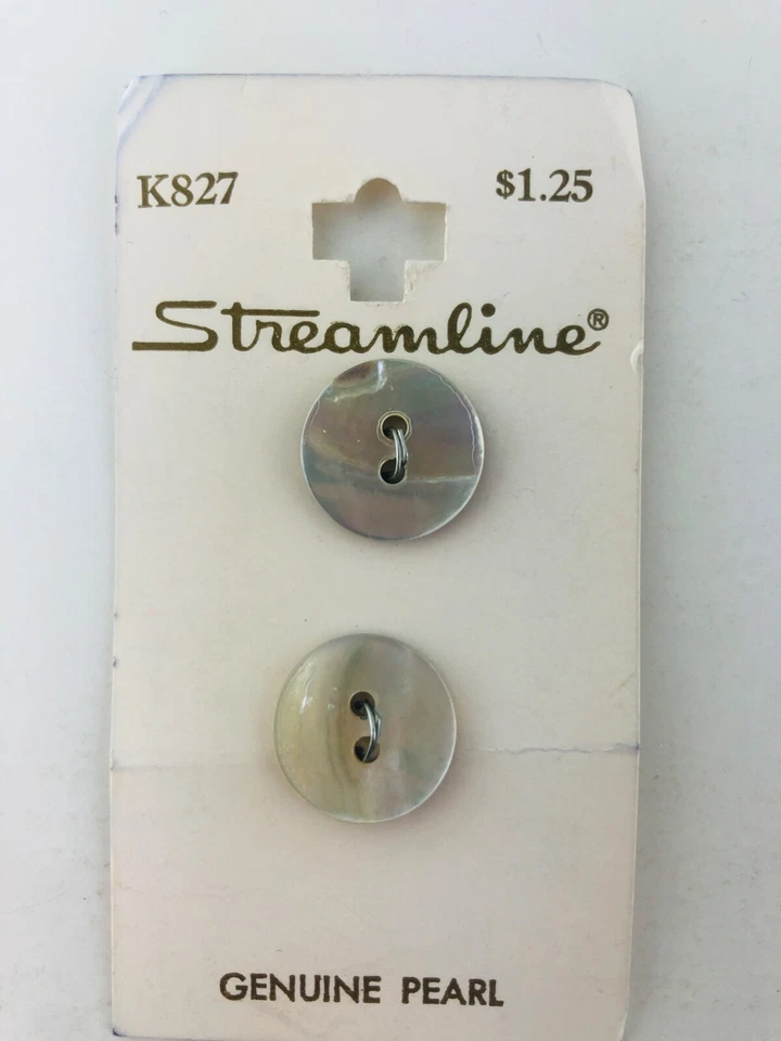 Vintage Streamline Genuine Pearl Buttons 5/8" Beige Made in Korea K827 - Image 2 of 4