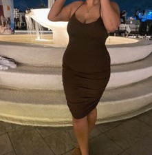 Zara chocolate brown cross low back bodycon dress with ruching size M