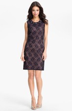 Adrianna Papell Embellished Lace Shift Dress (size 10P)