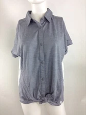 Smartwool Women Everyday Exploration Button Down Top Gray/White Medium 16222-122