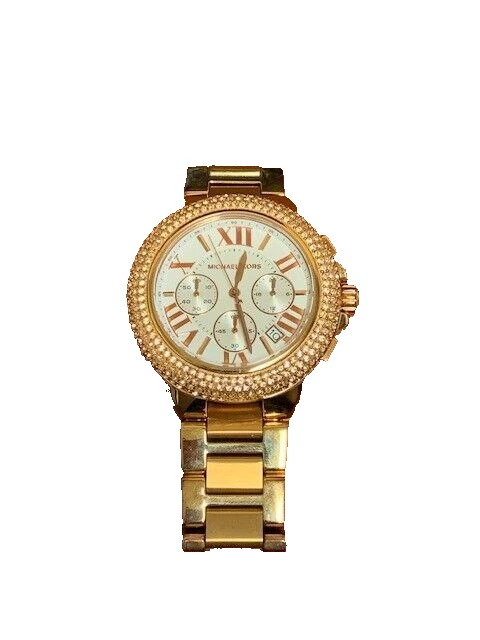 OROLOGIO CRONOGRAFO NUOVO INDOSSATO 1x MICHAEL KORS CAMILLE ORO ROSA PAVÈ CRISTALLI MK5636