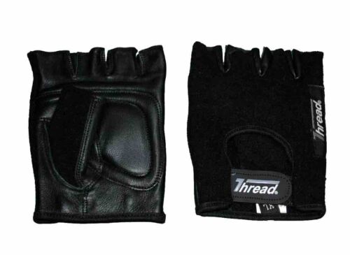 WHEELCHAIR GLOVES, REAL LEATHER PALM+FABRIC BACK  BLACK COLOR THREAD(R) BRAND - Picture 1 of 2