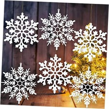 Large Snowflakes Ornaments 12  Big Plastic Glitter Snowflake for 6pcs White