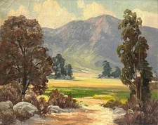 OLIVER BARRETT Cal. Impressionist Oil Painting c1920 Santa Ynez Valley Landscape