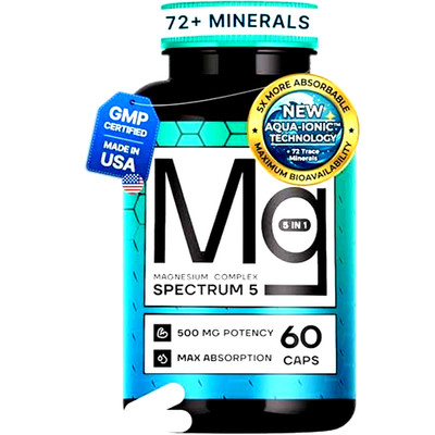 Spectrum 5 Magnesium Complex 500mg 5-in-1 Glycinate Citrate Malate 72 Minerals