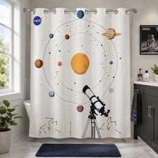 NASA Licensed No Hook Shower Curtain Set, Orbits and Telescope Design, Space ...