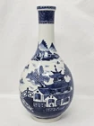 Chinese Blue and White Porcelain Bottle Vase Antique Qing ? Boats Pagoda 24 cm