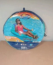 SwimWays Spring Float Recliner Pool Lounge Chair Hyper-Flate Valve Aqua 55”x38”