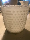 Vintage Fire King Oven Ware White Milk Glass Hobnail Scallop Edge Bowl Vase
