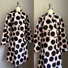Vintage Mod 1960 s Big Black Pink Polkadot Bell Sleeve Tie Scarf Dress Size M