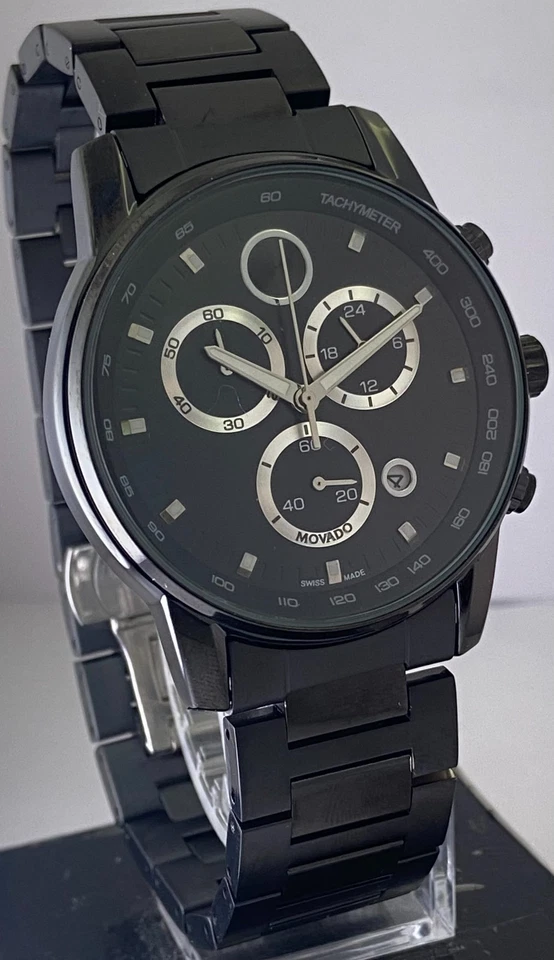 Refurbished Rare Movado Bold Chronograph All Black Quartz Wrist Watch - Image 2 of 4