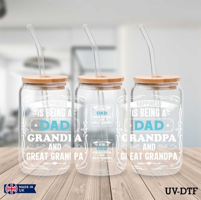 Vatertag UV DTF Aufkleber - 16oz Libbey Dose Glasfolie zp907