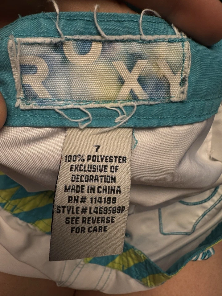 Vtg Y2K Roxy Long Board Shorts White w/ Stripes 7 Beach Travel Swim Retro Surfer - Image 4 of 4