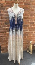 Vintage Klass Grey Blue Peach Floral Full Length Sleeveless Dress 14 16
