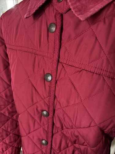 DENIM & CO Ladies Red Quilted Corduroy Trim Long Sleeve Collared Jacket Size 10 - Picture 3 of 13