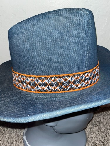 Vintage 1970er Jahre YA Youngan Blue Jean Denim Cowboy Western Hut Passform ist Large 7-7 1/2 - Bild 4 von 6