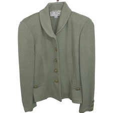 St John Collection Vintage 90s Knit Blazer Size 4 Green Gold Buttons