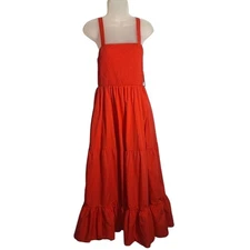 Lark & Grey Womens Maxi Sundress Cottagecore Cherry Tomato Tiered Medium