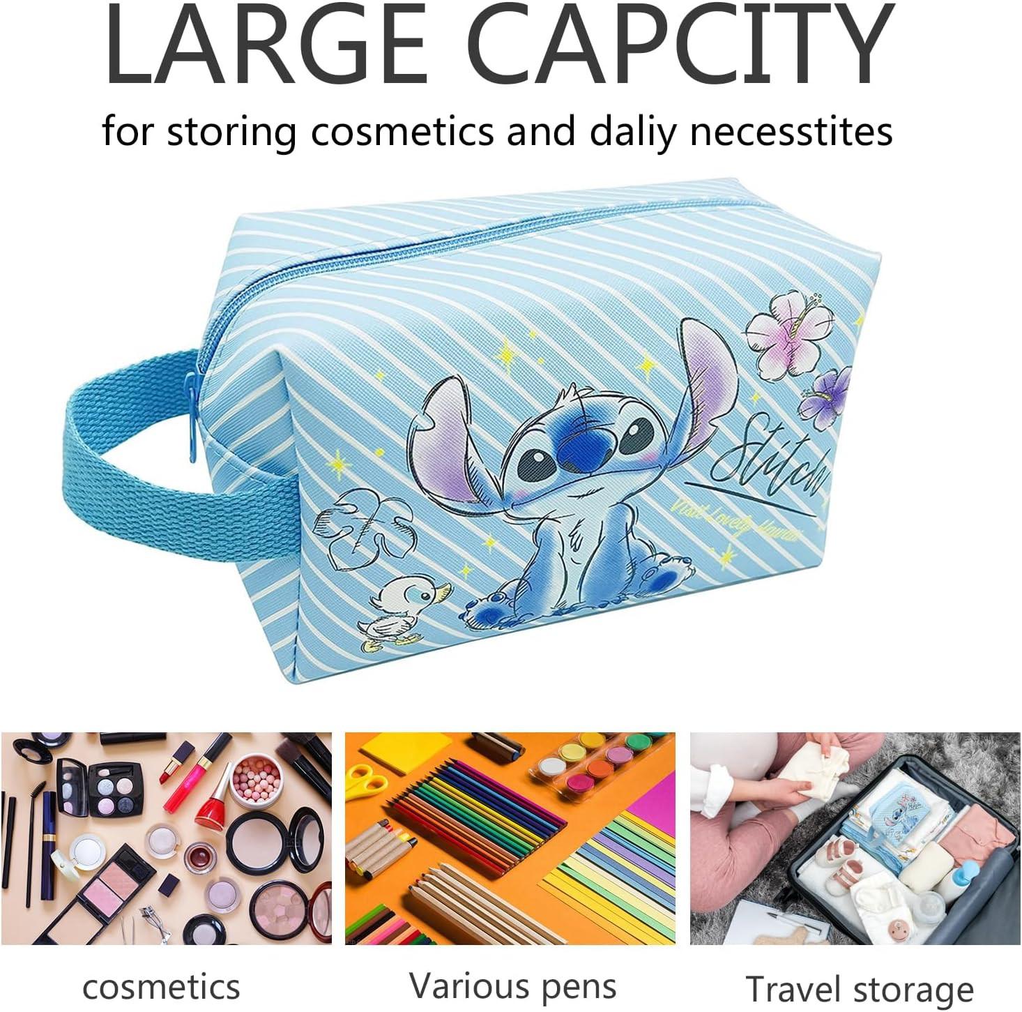 Trousse à maquillage imperméable grand format avec compartiments