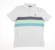 F F Mens Grey Colourblock Cotton Blend Polo Shirt Size L