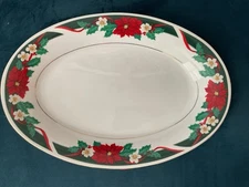 Tienshan Deck The Halls Oval Serving Fine China  Platter