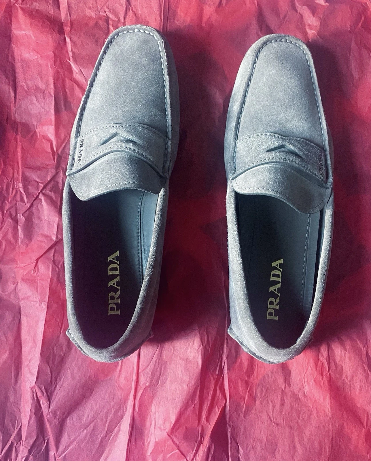 Mocassini uomo Prada grigio pelle scamosciata slip on 2DD01 9 taglia 9 US Italy 40
