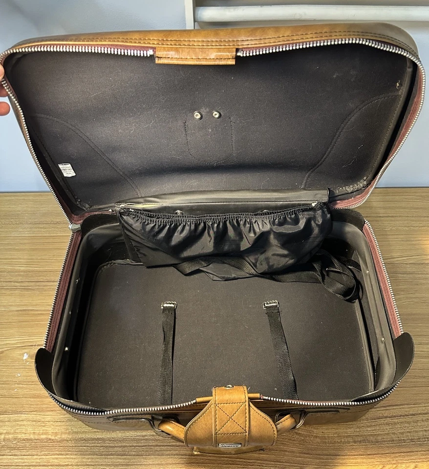 Vintage Brown Leather Suitcase Luggage Overnight Bag Airway Industries - Image 3 of 4