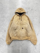 Vintage 90s Distressed Carhartt J190 Hooded Tan Workwear Jacket