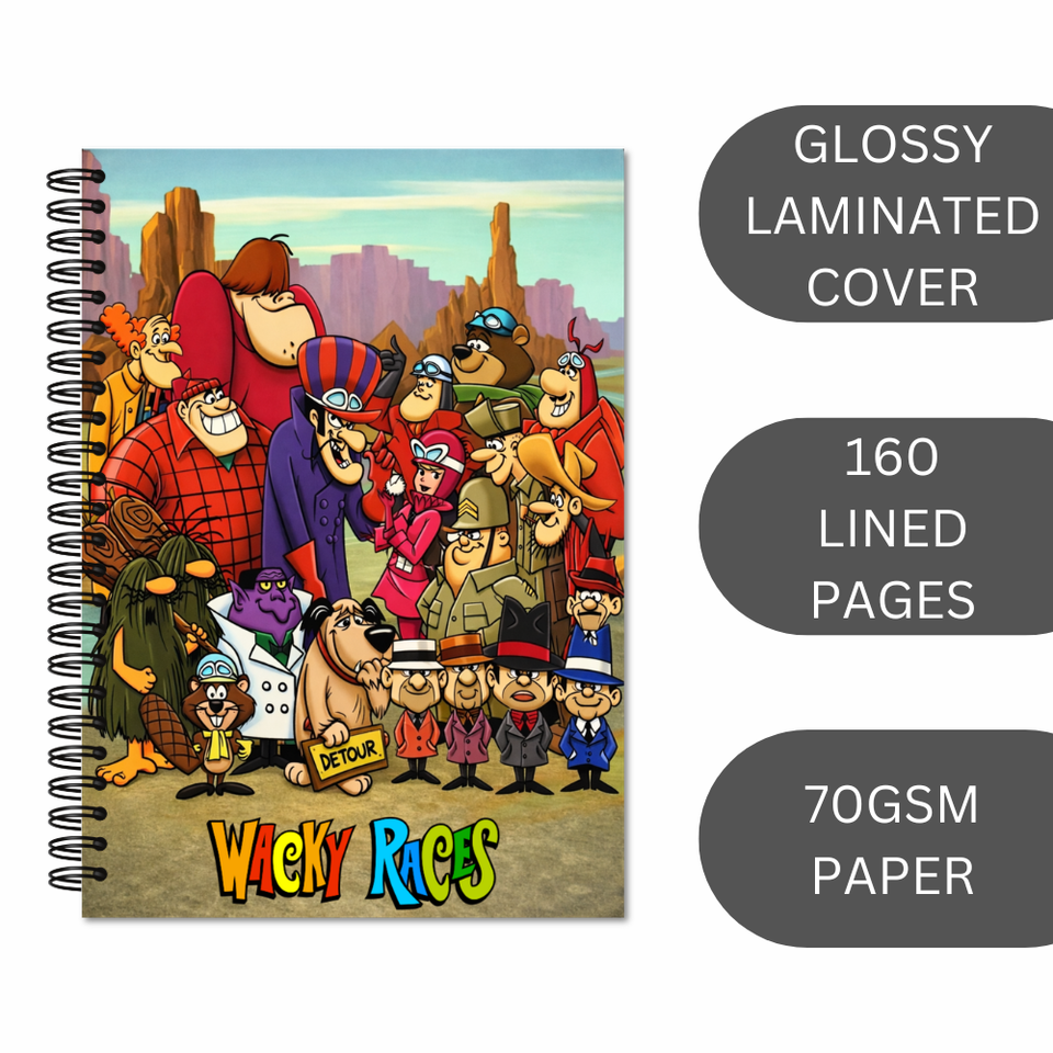 Wacky Races Retro A5 Notebook Lined Journal Glossy Cover Notepad Gift ...