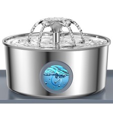 Stainless Steel Cat Water Fountain with Silicone Mat 108oz, Silver 2 Filters