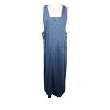 Vintage 90s Studio Ease Blue Denim Jean Jumper Maxi Dress 10