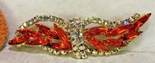 VTG BRILLIANT JULIANA STYLE FIERY ORANGE NAVETTE~AB RS WING SPREAD BROOCH PIN