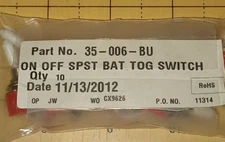 GC Electronics 35-006 SPST mini bat handle toggle switch/Lot of 10/NOS/0.250" ho