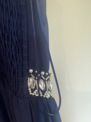 NWT -NAVY EVENING DRESS BY ‘BLUE VANILLA’ LONG DRESS-GRECIAN DIAMANTÉS - SIZE 12 - Picture 8 of 15