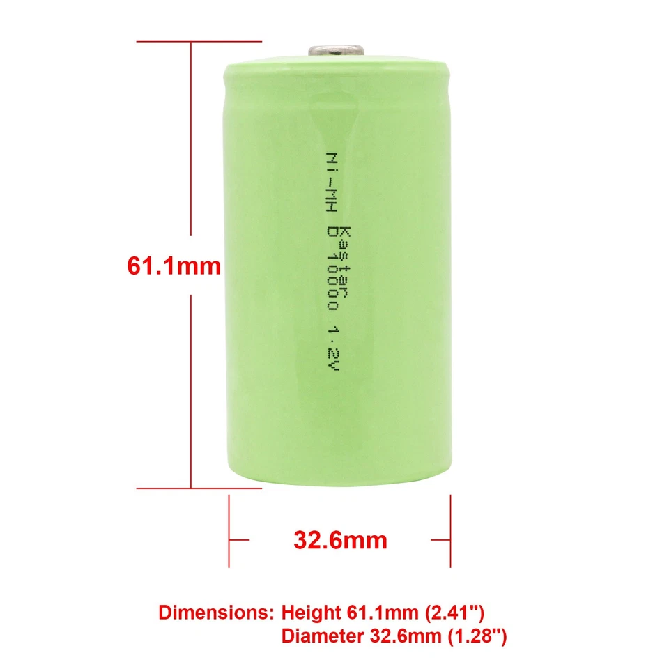 Kastar Paquete de 4 Batería Recargable Ni-MH Botón Superior Tamaño D R20 1.2V 10000mAh Foto 2 de 4