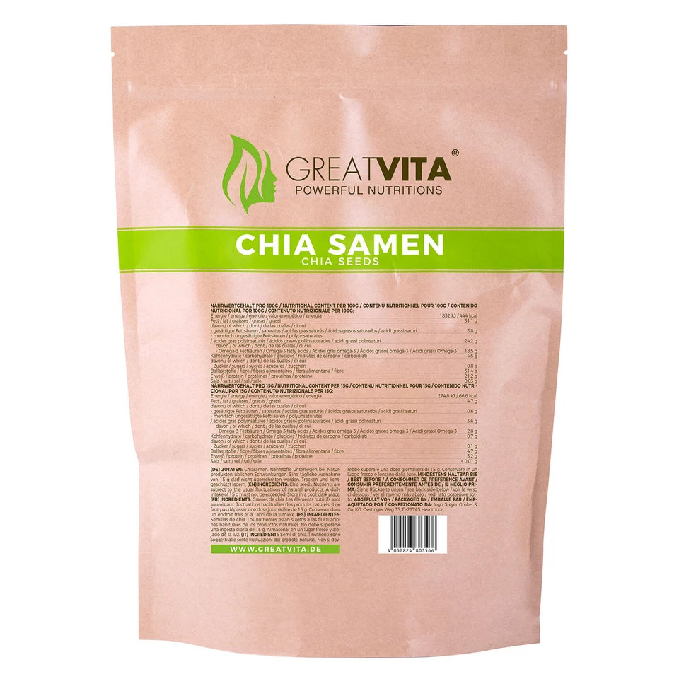 GreatVita Chia Samen, 2400g naturbelassen, ohne Gentechnik - Omega-3-Fettsäuren - Bild 2 von 4