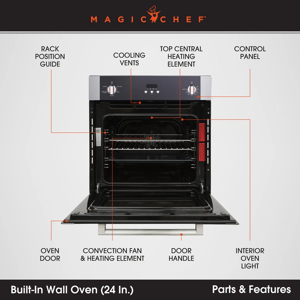 Magic Chef MCSWOE24S 2.2 Cubic Foot Built In Programmable Wall Convection Oven - Image 2 of 4