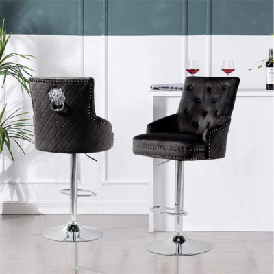 360° Swivel Black Velvet Bar Stool Premium Bar Stool Height