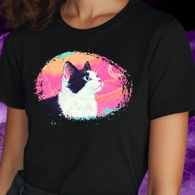 T-Shirt Frauen Katzen Vaporwave Motiv Baumwolle Größe S bis 3XL