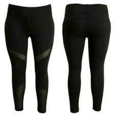 High Waist Stretchy Skinny Sheer Mesh Workout Leggings Yoga Pants Womens Sz S/M