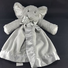 Bearington Baby Gray Elephant Security Blanket Lovey Chevron Bow 15"