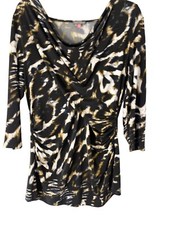 Vince Camuto XL Top Stretch Knit Multicolor 3/4 Sleeves Cowl Neck Ruched Sides