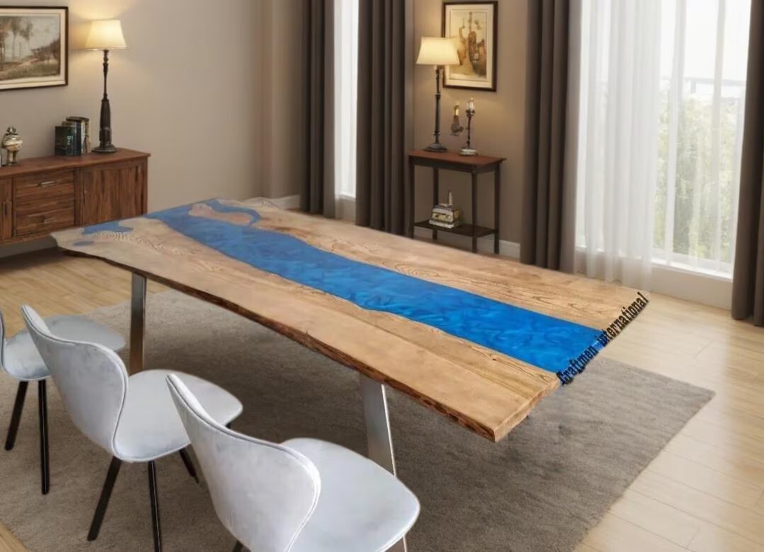 Blue river Table, olive Wood Epoxy table, Live Edge table top, Home decor table-image