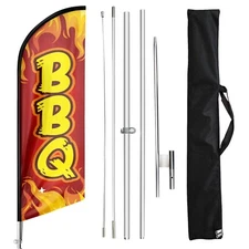 BBQ Feather Flag, BBQ Advertising Feather Banner 11 Foot, Swooper Flag Pole K...