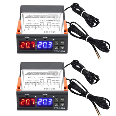 2x STC-3008 Thermostat Temperature Controller Dual Display NTC Sensor 110-220V