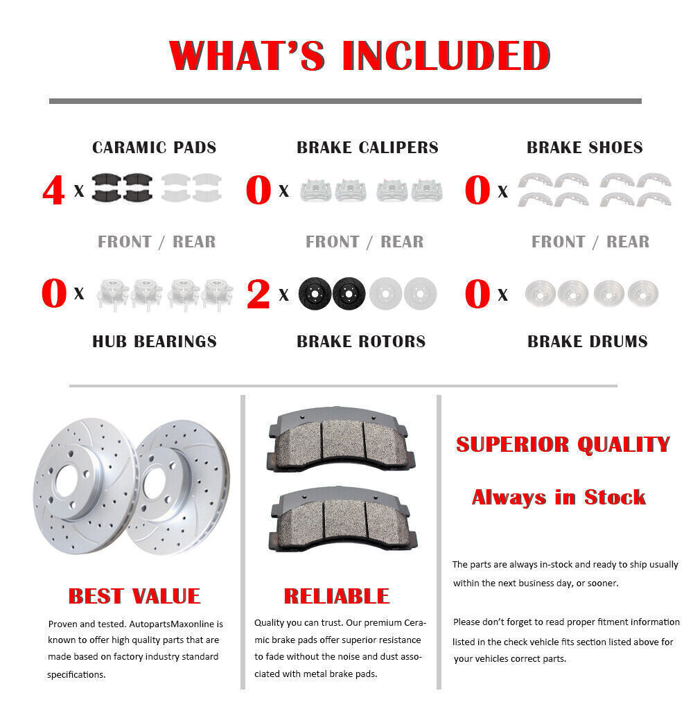 Front Drilled Rotors Ceramic Brake Pads for 2003-05 Silverado Sierra 1500 Tahoe