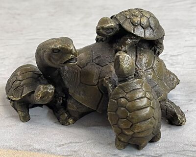 Turtle Familie Bei Picknick Figur Bronze Statue Signiert Von Milo Skulptur Dekor